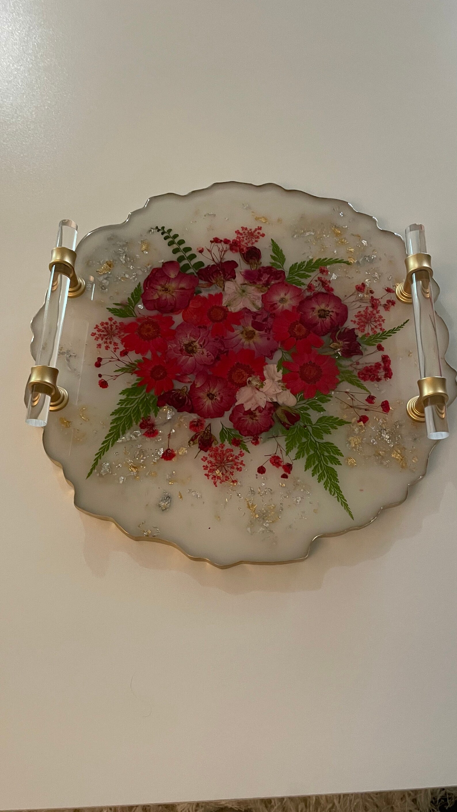 Round Floral Resin Tray Any Style Resin Tray With Handles Etsy
