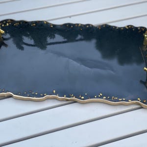 Black tray with handles, Resin Tray with handles, Serving tray, Black tray with golden stones, Birthday gift, Anniversary gift, Unique gift