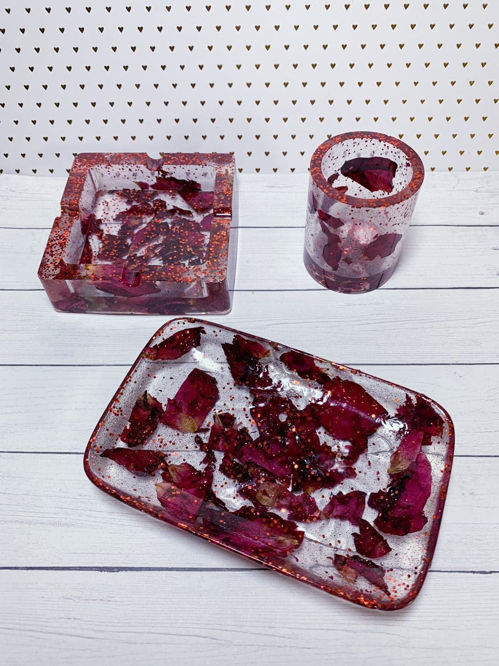 Resin Bathroom Accessories Set With Rose Petal Inside Resin Etsy
