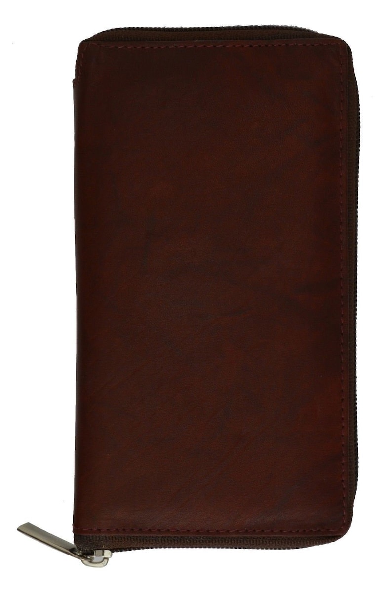 Genuine Leather ID Credit Card Checkbook Wallet ID Holder Zip Around for Men or Women