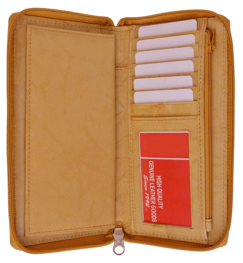 Genuine Leather ID Credit Card Checkbook Wallet ID Holder Zip Around for Men or Women