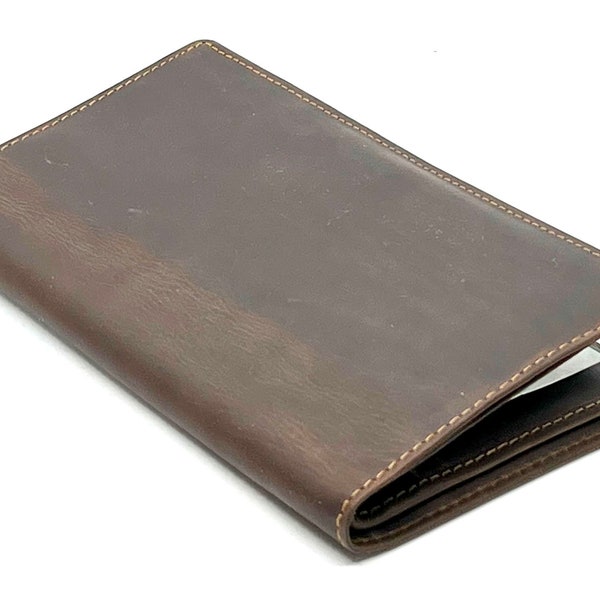 Hunter Brown Leather Checkbook Credit Card Organizer Long Clutch Wallet