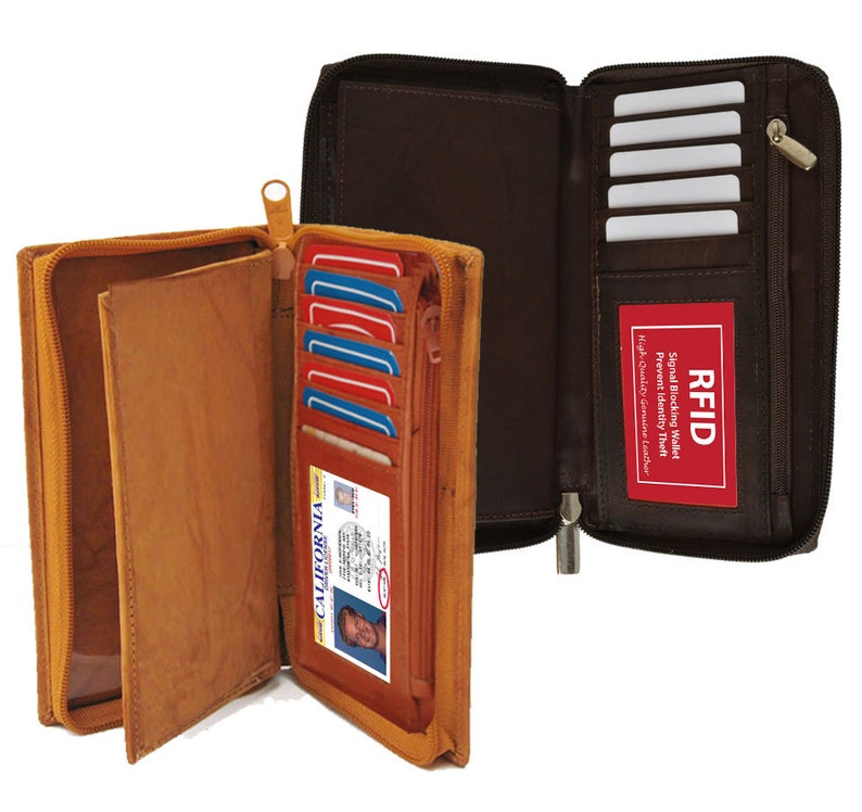 RFID Blocking Genuine Leather Standard Checkbook Cover Wallet Men Women Choose Your Color