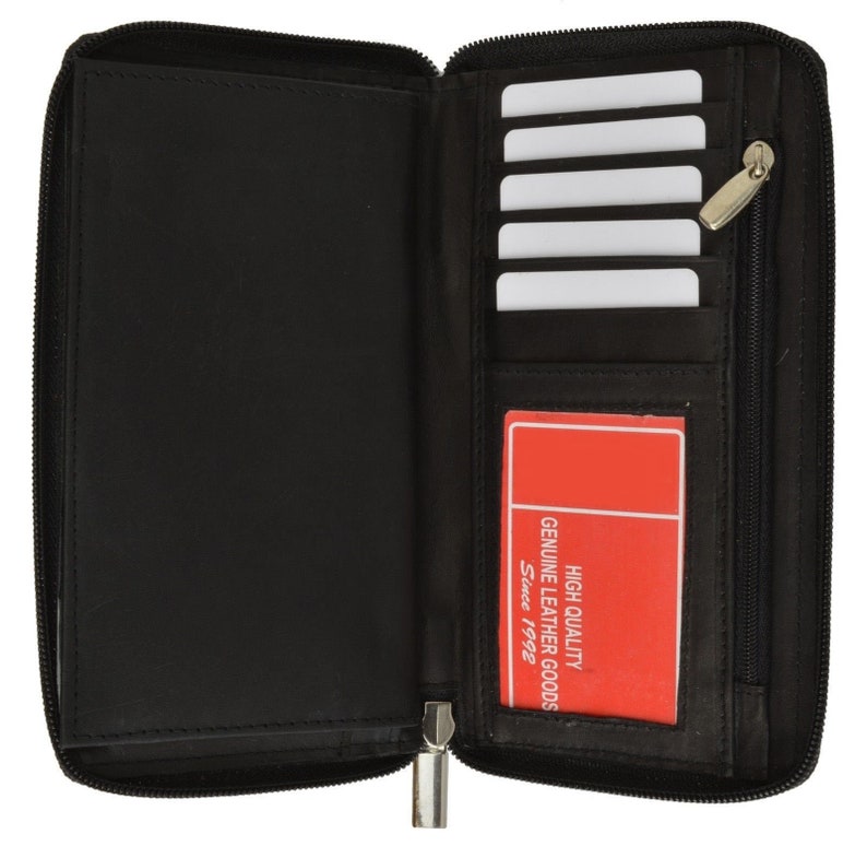 Genuine Leather ID Credit Card Checkbook Wallet ID Holder Zip Around for Men or Women