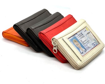 Fine Leather Handcrafted Women's Fan Open Multi-Card Holder Zip around