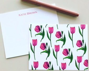 Pink Tulip Watercolor Stationery