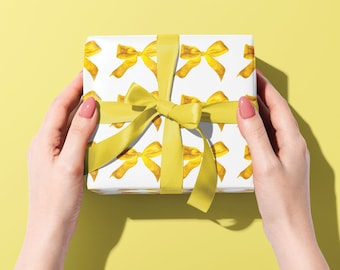 Wrapping Paper: Yellow Bows {Spring Gift Wrap, Springtime Bow Wrap, Preppy Bow Wrap, Birthday Wrap, Prepster Wrap, Bow Yellow Gift Wrap}