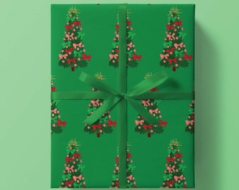 Christmas Trees Wrapping Paper: Green {Tree Wrap, Green Xmas Wrap, Holiday Bow Tree Wrap, Ribbon Tree, Birthday, Holiday, Christmas}