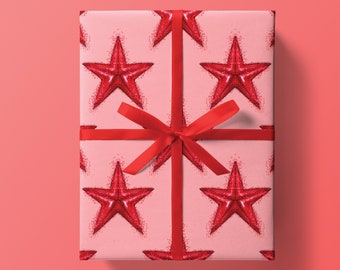 Glistening Star Wrap: Red {Gift Wrap, Holiday Star Wrap, Holiday Gift Wrap, Red Star Gift Wrap, Festive Star, Holiday Wrap, Xmas Wrap}