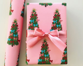 Christmas Trees Wrapping Paper: Pink {Gift Wrap, Birthday, Holiday, Christmas}