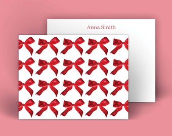 Bow Stationery: Red {Red Bow Stationery, Bow Card, Holiday Bows Stationery, Red Ribbon Stationery, Watercolor Ribbon Card, Xmas}