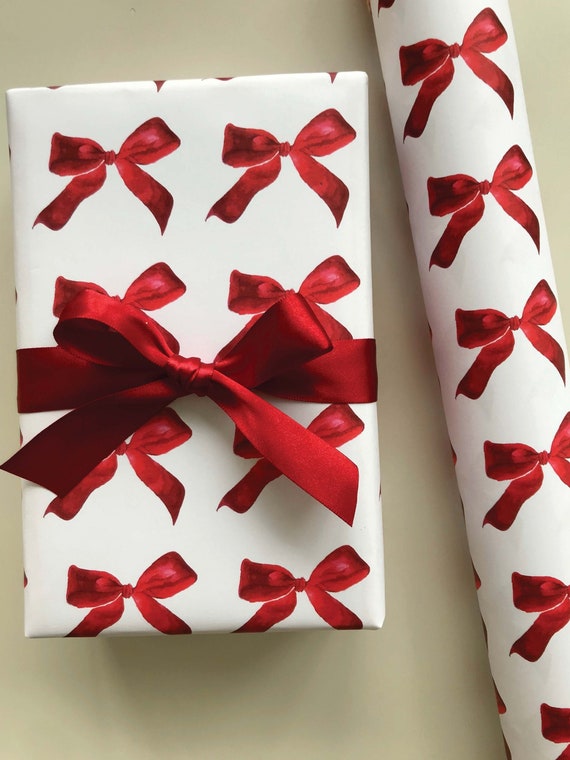 Wrapping Paper: Red Bows {Gift Wrap, Red Bow Wrap, Girly Gift Wrap, Bow Red Gift Wrap, Bow Wrap, Red Watercolor Bow Wrap}