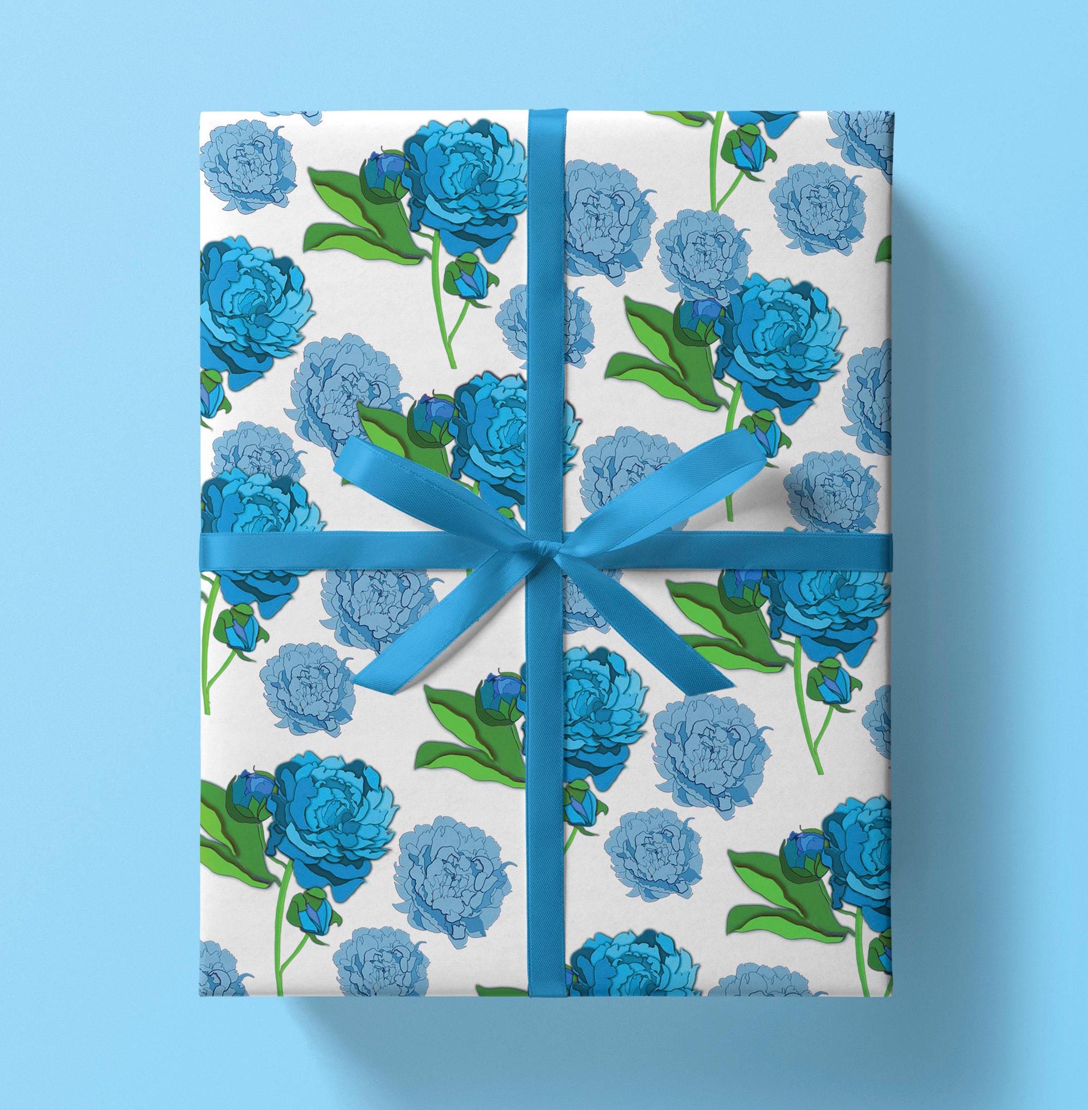 Peonies Galore Wrapping Paper: Blue {Gift Wrap, Birthday, Blue Peony Floral Wrap, Spring Party, Floral Wrap, Pretty Floral Paper}