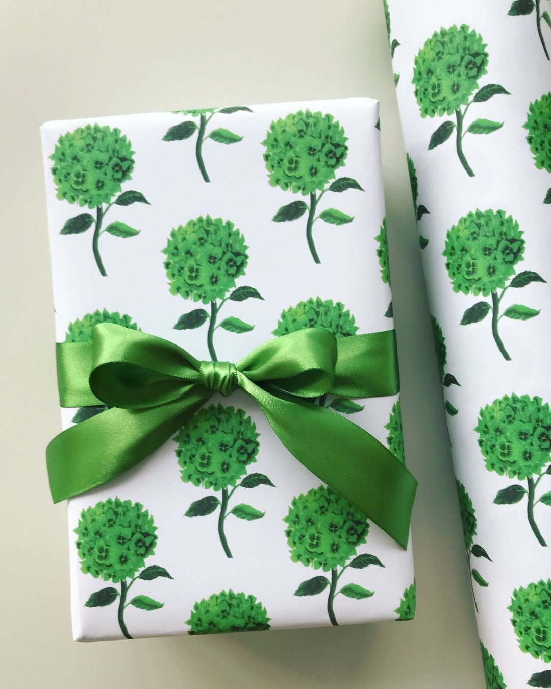 Hydrangea Wrapping Paper Green holiday, Birthday Floral Wrap, Holiday