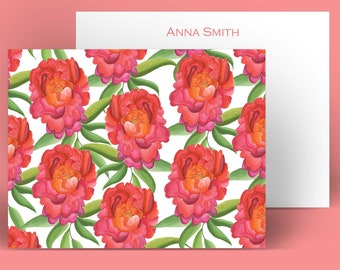 Coral Peony Watercolor Stationery