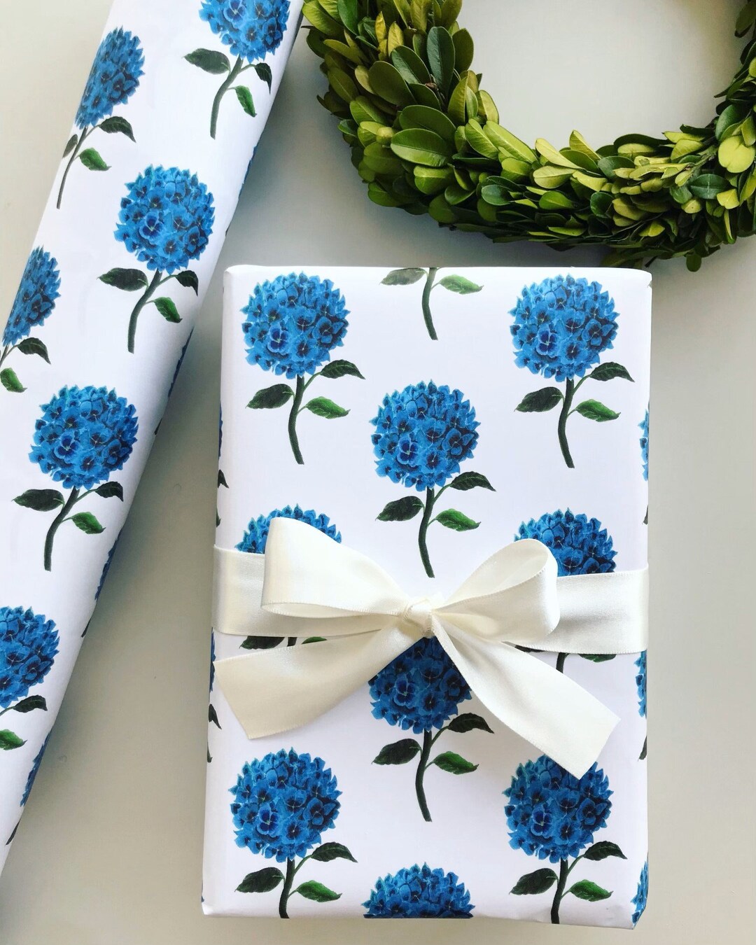Wrapping Paper Hydrangea Blue Gift Wrap Hydrangea Gift Wrap Birthday
