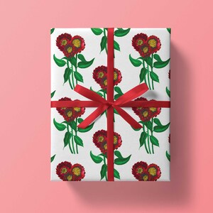 Marie Botanical Wrapping Paper: Red {Gift Wrap, Birthday, Holiday, Summer Party, Spring, Floral Wrap, Red Floral Wrap, Wedding Wrap}