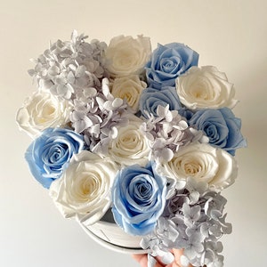 12 Boîte à roses à fleurs avec hortensias| Boîte éternelle | Cadeaux pour son | Cadeau de fête des mères | | de roses éternelles Roses préservées | Rose d’un an