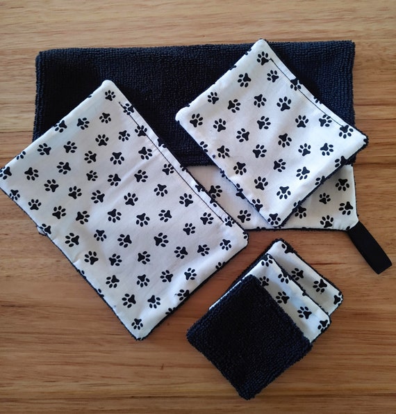 Make Up Wipes | Cleaning Cloths | White Black Puppy Paw Prints | Microfibre Wipes | Eco Friendly | Reusable Cloths | Duster | Face Washer
