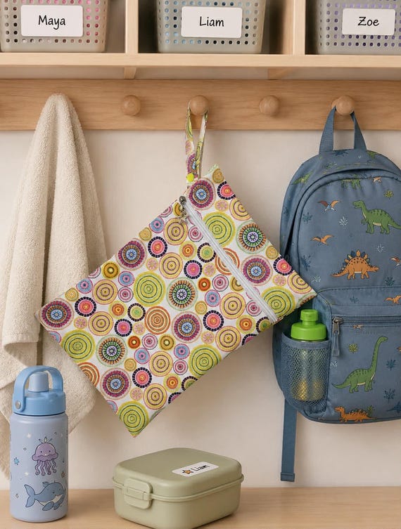 Waterproof Wet Bag | Swim Bag | Nappy Bag | Rainbow Dot Wet Bag | 26cm x 32cm