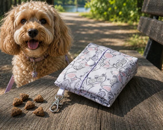 French Bulldog Dog Treat Bag | Dog Poop Bag Holder | Doggie Pouch | Waterproof Lining | Swivel Clasp