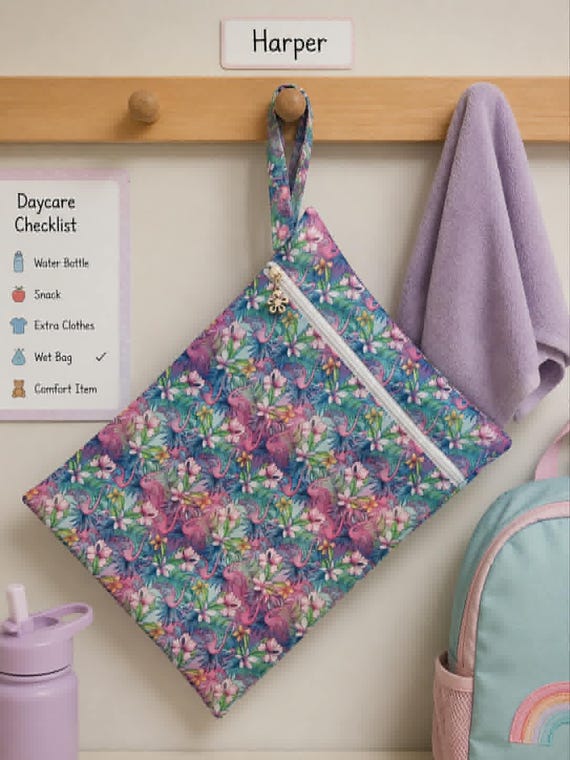 Waterproof Wet Bag | Swim Bag | Nappy Bag | Pink Flamingo Wet Bag | 26cm x 32cm