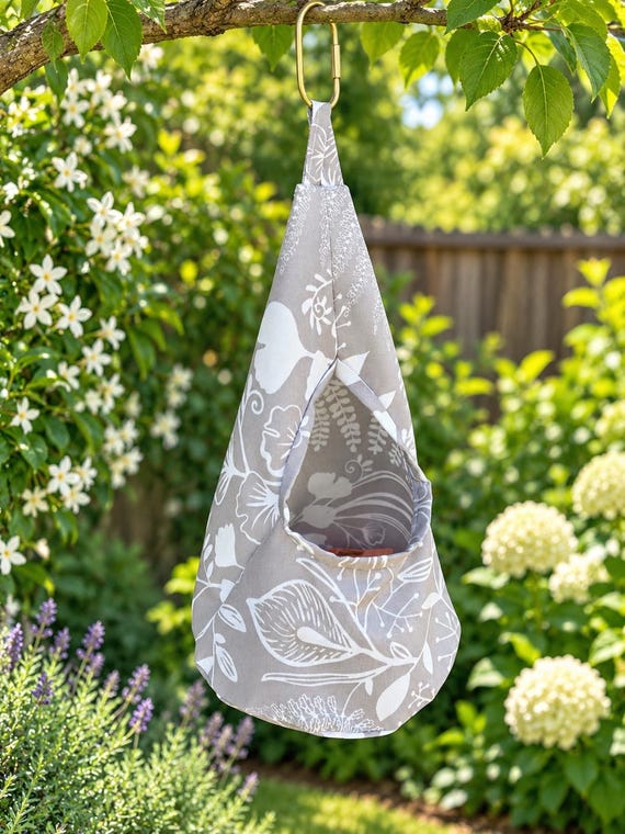 Waterproof Floral Peg Bag | Botanical Clothes Peg Holder | Gold Carabiner | Hanging Laundry Bag | Clothesline Organiser