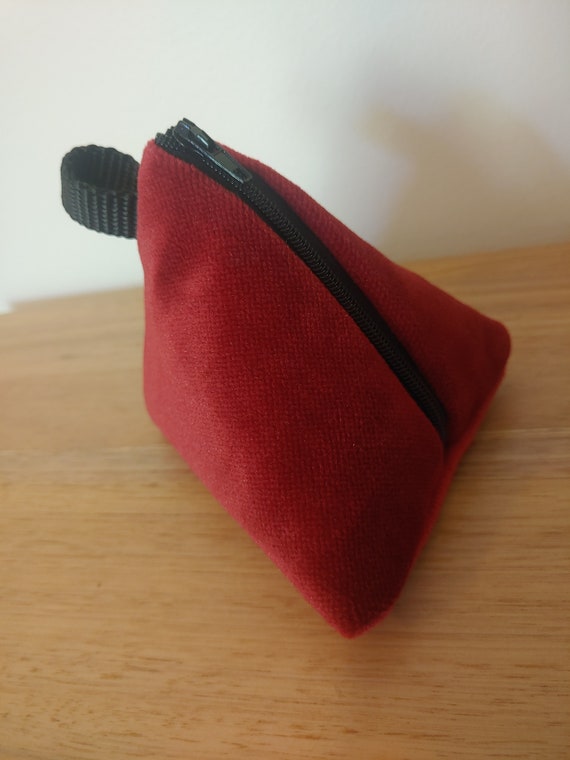 Red Velvet Pyramid Purse Zippered Pouch | Fabric Bag | Triangle Purse | Menstrual Cup Holder |  Fully Lined