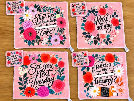 Floral Funny Microfibre Cleaning Cloths | Adult Humour Cleaning Set | Makeup Remover Wipes | Reusable Face Cloths