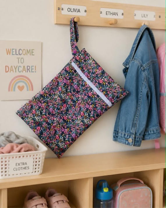 Waterproof Wet Bag | Swim Bag | Nappy Bag | Spring Flowers Wet Bag | 26cm x 32cm