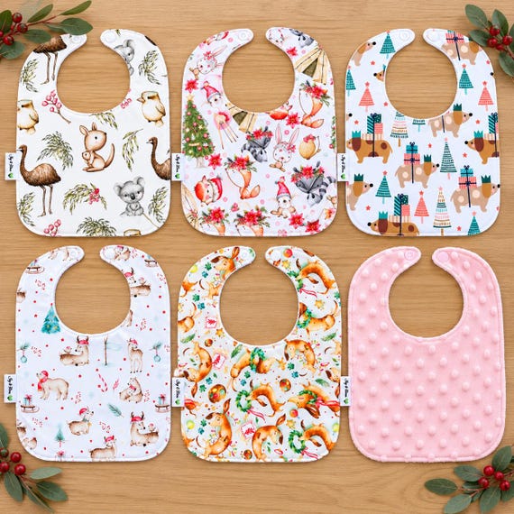 Christmas Baby Bib | Handmade Cotton Bib | Aussie Christmas Bib | Festive Baby Gift | Snap Closure | Christmas Stocking Filler