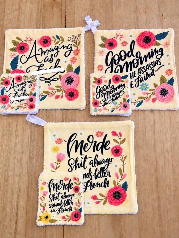 Floral Funny Microfibre Cleaning Cloths | Adult Humour Cleaning Set | Makeup Remover Wipes | Reusable Face Cloths