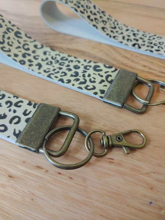 Black & Gold Animal Print Key Ring Fob Wristlet | Keychain | Wrist Lanyard | Faux Leather Material | Clasp