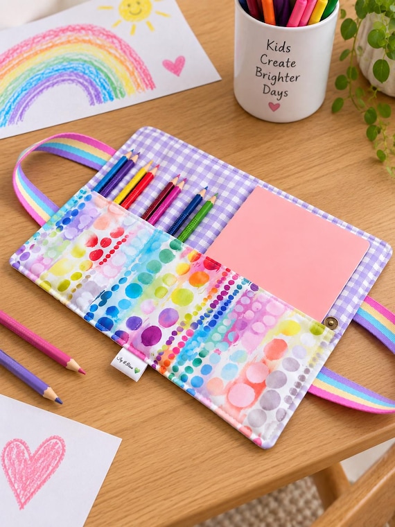 Watercolour Pencil Notebook Case | Coloured Pencil Holder | 8 Pencil Travel Case | Drawing & Colouring Wallet