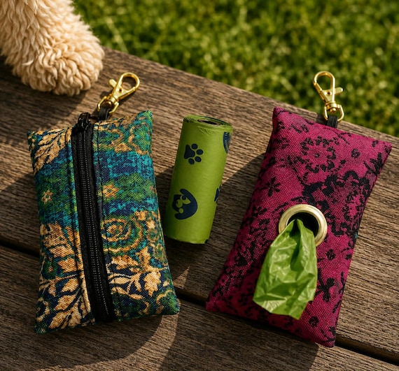 Boho Dog Waste Bag Dispenser | Poop Bag Holder | Doggie Pouch | Weatherproof Canvas | Includes 1 Roll of Bags