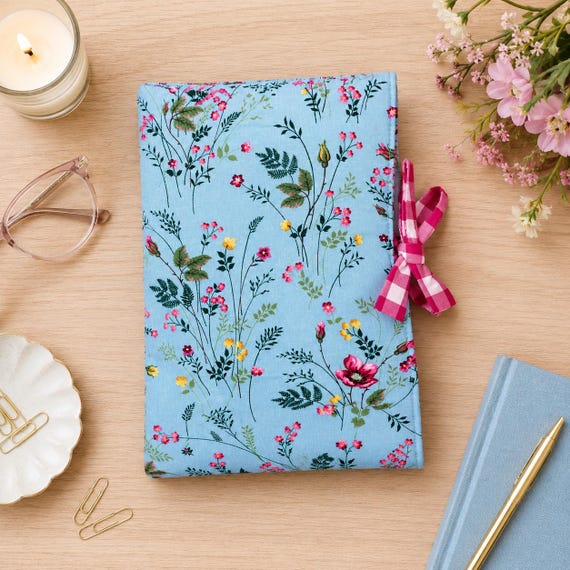 Gingham Floral Book Sleeve | Padded Book Pouch | Bow Closure | Book Protector | Book Lover Gift