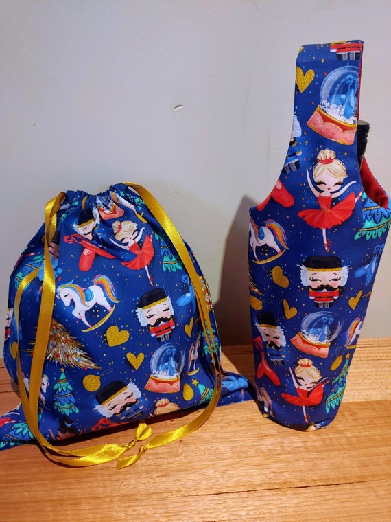 Christmas Nutcracker Fabric Bottle Bag & Gift Bag | Wine Bottle Bag | Gift Bag | Reusable Bag | Christmas Gift