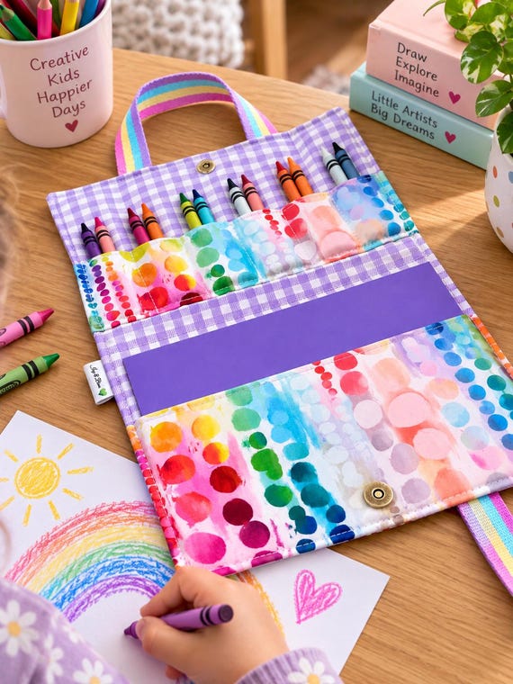 Kids Watercolour Crayon & Notebook Case | Watercolour Colouring Case | 12 Crayon Holder | Kids Travel Activity Case | Creative Gift