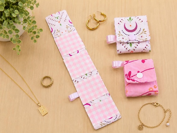 Mini Roll Up Jewellery Organiser | Travel Jewellery Roll | Earring & Ring Holder | Compact Jewellery Pouch