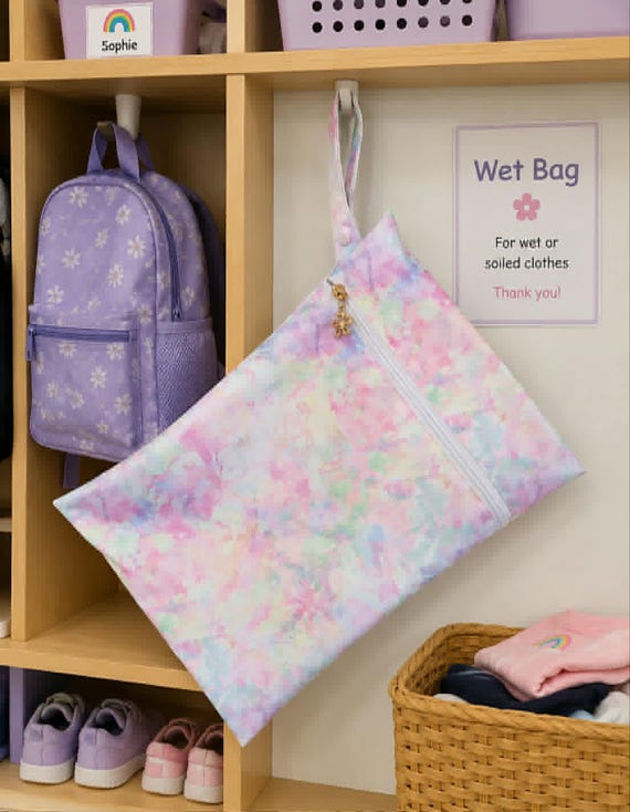 Waterproof Wet Bag | Swim Bag | Nappy Bag | Pastel Marble Pink Wet Bag | 26cm x 32cm