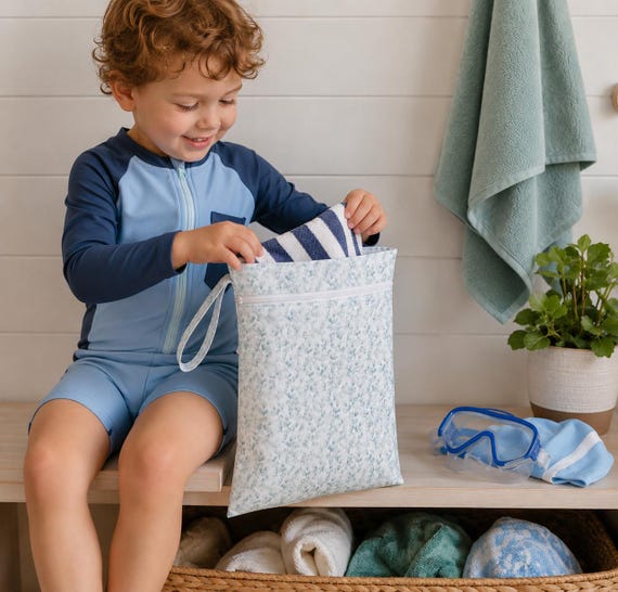 Extra Large Waterproof Wet Bag | Swim Bag | Nappy Bag | Eucalypt Leaves Wet Bag | 36cm x 42cm