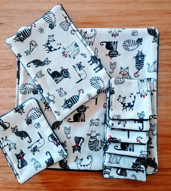 Make Up Wipes | Cleaning Cloths | Black White Cats | Microfibre Wipes | Eco Friendly | Reusable Wash Cloths | Duster | Face Washer