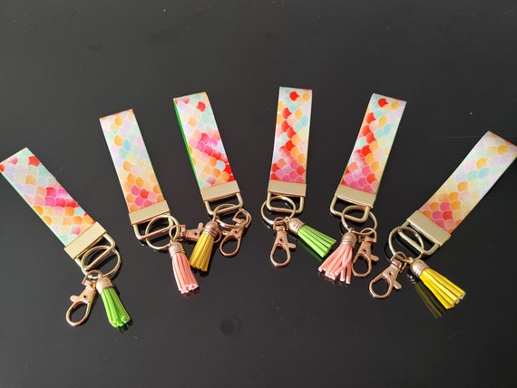 Mermaid Green and Gold Glitter Key Ring Fob | Keychain | Child Wristlet | Faux Leather Material | Clasp | Tassel