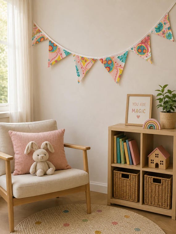 Pastel Paisley Floral Fabric Bunting | Bunting Flags | Party Decoration | Nursery Bunting | Wedding Bunting