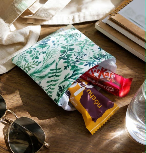 Mini Snack Bag | Green Floral | Washable Waterproof Snack Bags