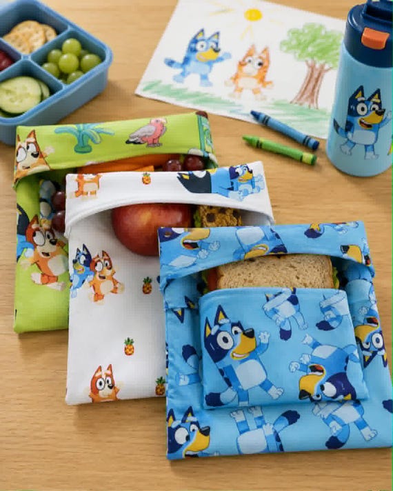 Bluey Sandwich & Snack Bags | Washable | Waterproof | Snack Bags | Lined | Lunch Bag