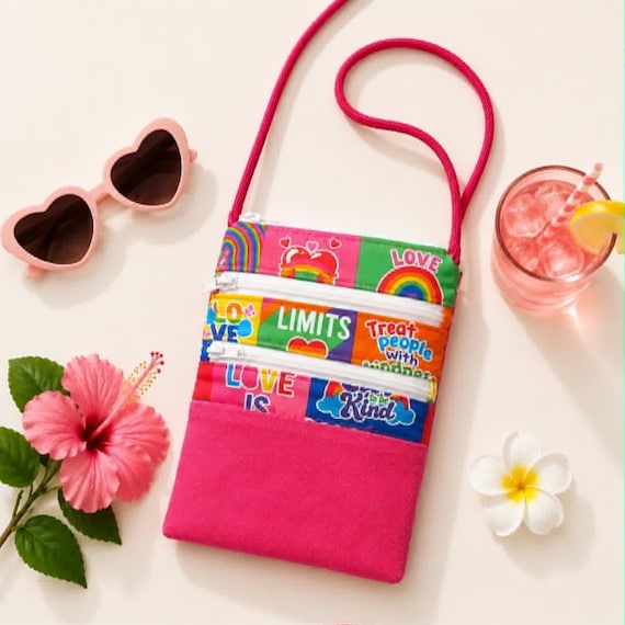 Hot Pink Crossbody Bag | Triple Zip Compartments | Everyday Bag | Compact Travel Bag | Festival Bag | Card Slot Pockets