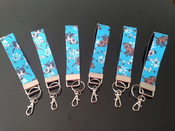 Blue Dogs Key Ring Fob Wristlet | Keychain | Wrist Lanyard | Faux Leather Material | Clasp
