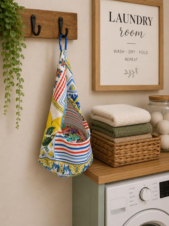 Mediterranean Tile Peg Bag – Amalfi Coast Inspired Waterproof Laundry Holder
