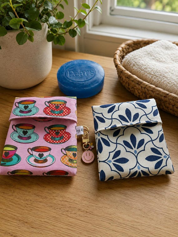 Luxury Handmade Soap Saver Bag | Waterproof Lined Travel Soap Case | Soap Holder with Clip | Eco Friendly Gift | Bathroom Storage Pouch